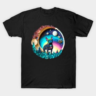 French Bulldog Frenchie Full Moon Galaxy Stars Trees Artwork T-Shirt